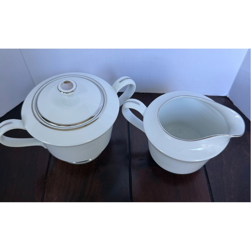 Vtg Gildhar Ltd Elegance Fine Porcelain Sugar Bowl and Creamer Silver Trim Japan